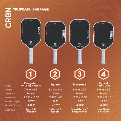 CRBN 4 TruFoam Barrage Pickleball Paddle | (Hybrid, AeroCurve)