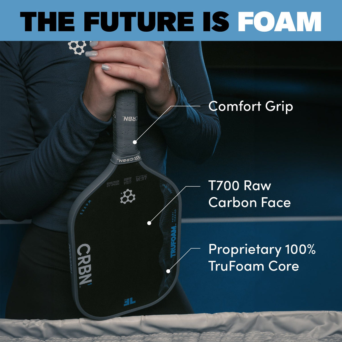 CRBN 1 TruFoam Waves Pickleball Paddle | (Elongated, Long Handle)